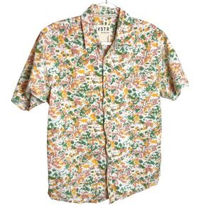 VSTR Premium Mens Large Short Sleeve Button Up Shirt Abstract Splatter Cotton‎ L